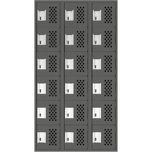Assembled Lockerettes Clean Line Perforated Economy Lockers, 6 -tier, Bank of 3, 18" x 72" x 12", Steel R.M.G. Prévention