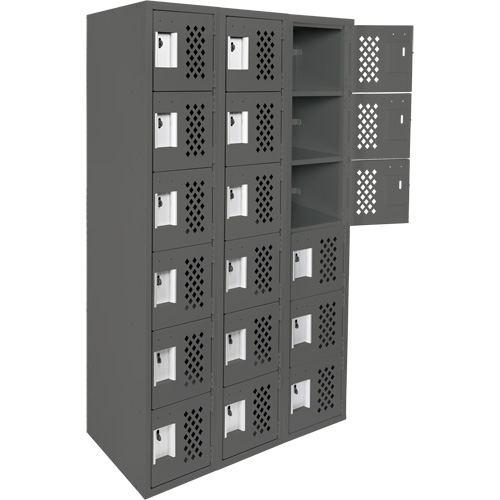 Assembled Lockerettes Clean Line Perforated Economy Lockers, 6 -tier, Bank of 3, 18" x 72" x 12", Steel R.M.G. Prévention