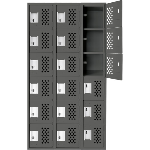 Assembled Lockerettes Clean Line Perforated Economy Lockers, 6 -tier, Bank of 3, 18" x 72" x 12", Steel R.M.G. Prévention