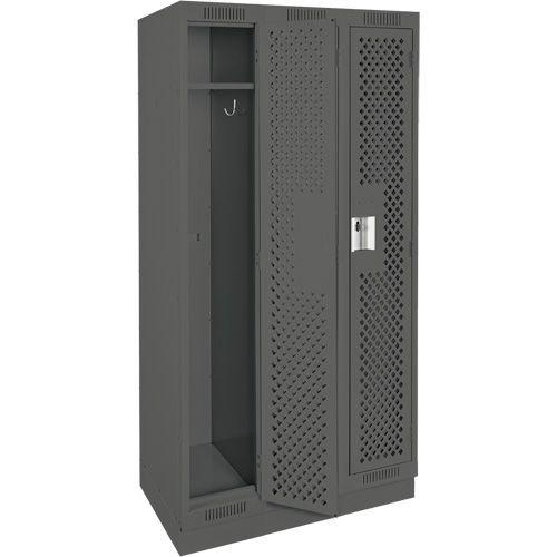 Clean Line Lockers, Bank of 3, 36" x 18" x 76", Steel, Charcoal, Rivet (Assembled), Perforated R.M.G. Prévention