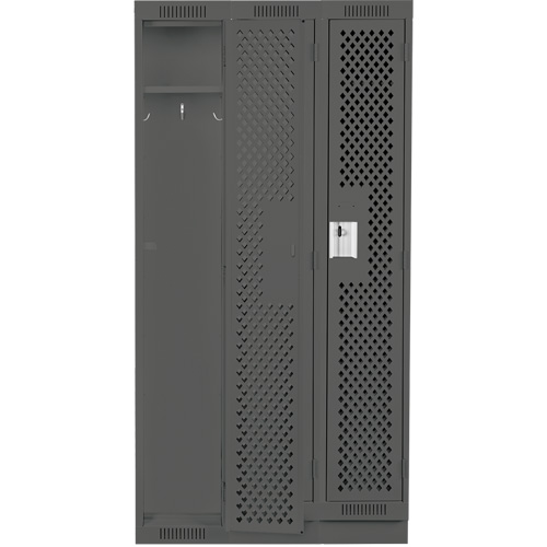 Clean Line Lockers, Bank of 3, 36" x 18" x 76", Steel, Charcoal, Rivet (Assembled), Perforated R.M.G. Prévention