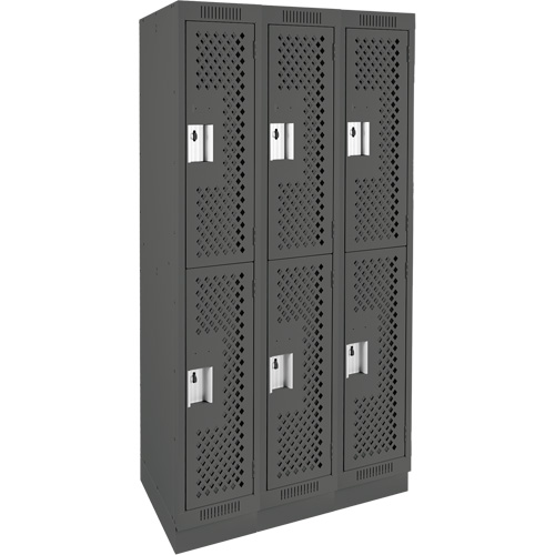 Clean Line Lockers, 2 -tier, Bank of 3, 36" x 12" x 76", Steel, Charcoal, Rivet (Assembled), Perforated R.M.G. Prévention
