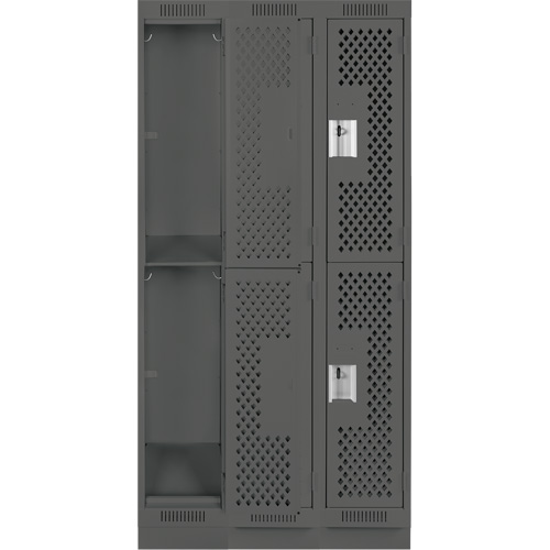 Clean Line Lockers, 2 -tier, Bank of 3, 36" x 12" x 76", Steel, Charcoal, Rivet (Assembled), Perforated R.M.G. Prévention