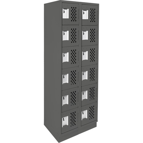 Assembled Lockerettes Clean Line Perforated Economy Lockers, 6 -tier, Bank of 2, 18" x 72" x 12", Steel R.M.G. Prévention