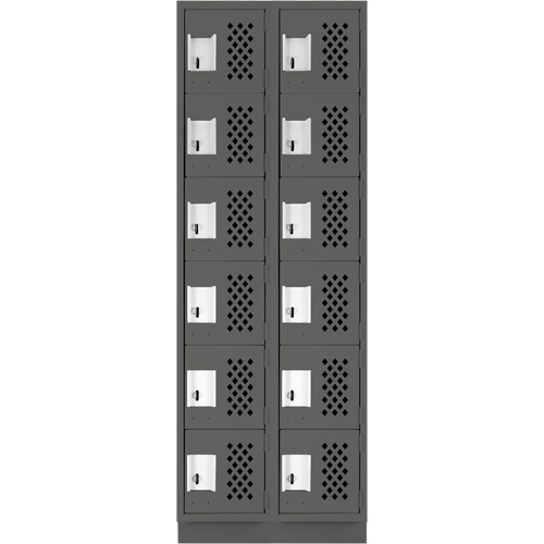 Assembled Lockerettes Clean Line Perforated Economy Lockers, 6 -tier, Bank of 2, 18" x 72" x 12", Steel R.M.G. Prévention