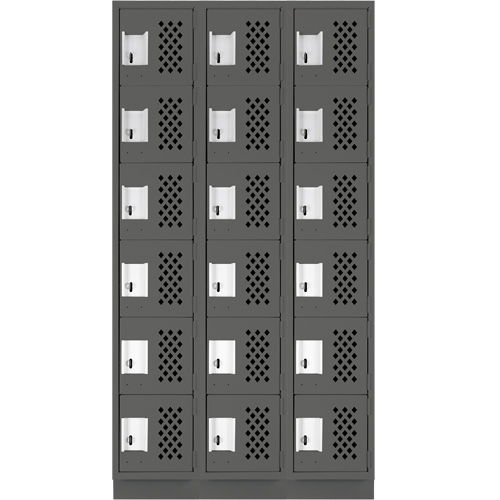Assembled Lockerettes Clean Line Perforated Economy Lockers, 6 -tier, Bank of 3, 18" x 72" x 12", Steel R.M.G. Prévention