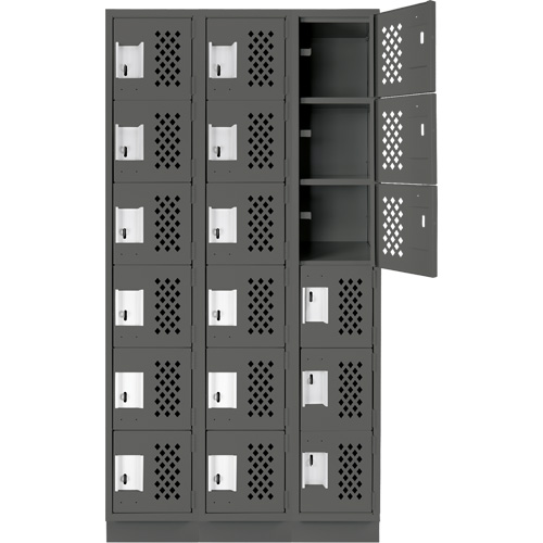 Assembled Lockerettes Clean Line Perforated Economy Lockers, 6 -tier, Bank of 3, 18" x 72" x 12", Steel R.M.G. Prévention