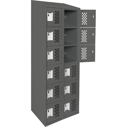 Assembled Lockerettes Clean Line Perforated Economy Lockers, 6 -tier, Bank of 2, 18" x 72" x 12", Steel R.M.G. Prévention