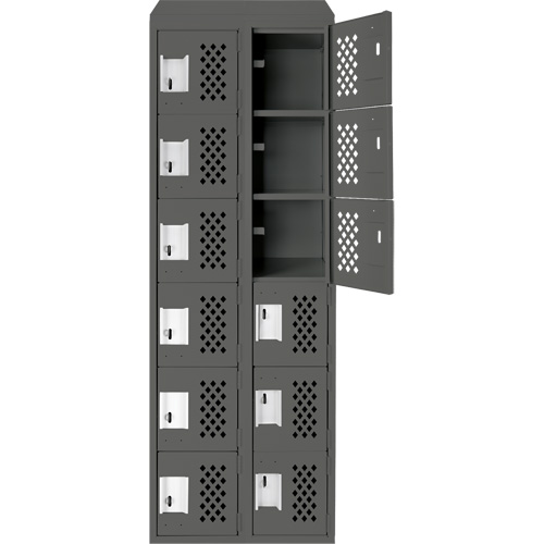 Assembled Lockerettes Clean Line Perforated Economy Lockers, 6 -tier, Bank of 2, 18" x 72" x 12", Steel R.M.G. Prévention