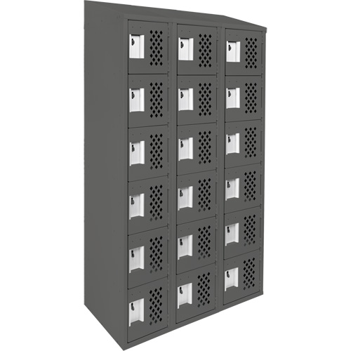 Assembled Lockerettes Clean Line Perforated Economy Lockers, 6 -tier, Bank of 3, 18" x 72" x 12", Steel R.M.G. Prévention