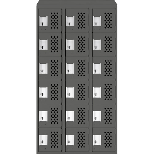 Assembled Lockerettes Clean Line Perforated Economy Lockers, 6 -tier, Bank of 3, 18" x 72" x 12", Steel R.M.G. Prévention
