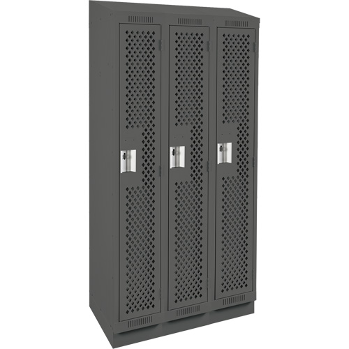 Clean Line Lockers, Bank of 3, 36" x 18" x 82", Steel, Charcoal, Rivet (Assembled), Perforated R.M.G. Prévention