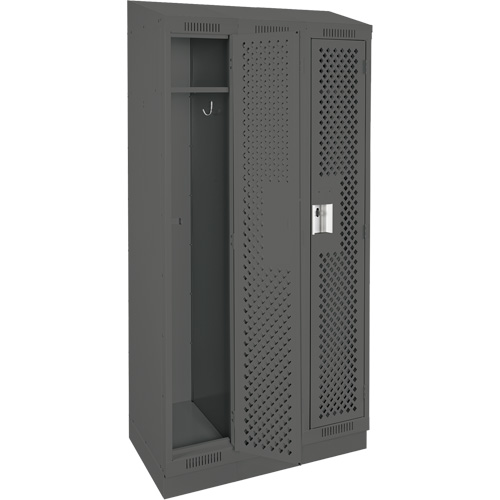 Clean Line Lockers, Bank of 3, 36" x 18" x 82", Steel, Charcoal, Rivet (Assembled), Perforated R.M.G. Prévention
