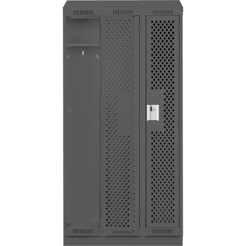 Clean Line Lockers, Bank of 3, 36" x 18" x 82", Steel, Charcoal, Rivet (Assembled), Perforated R.M.G. Prévention