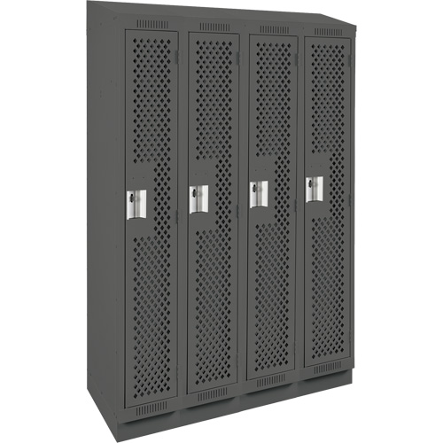 Clean Line Lockers, Bank of 4, 48" x 18" x 82", Steel, Charcoal, Rivet (Assembled), Perforated R.M.G. Prévention