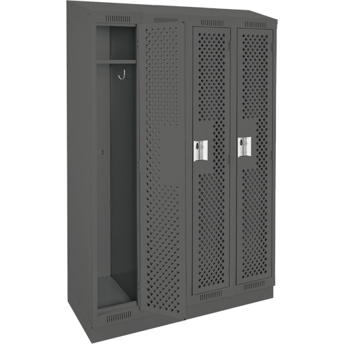 Clean Line Lockers, Bank of 4, 48" x 18" x 82", Steel, Charcoal, Rivet (Assembled), Perforated R.M.G. Prévention
