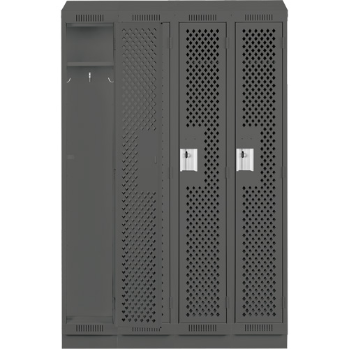 Clean Line Lockers, Bank of 4, 48" x 18" x 82", Steel, Charcoal, Rivet (Assembled), Perforated R.M.G. Prévention