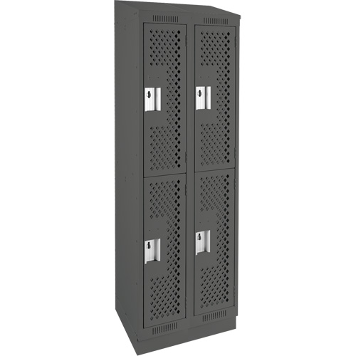 Clean Line Lockers, 2 -tier, Bank of 2, 24" x 12" x 82", Steel, Charcoal, Rivet (Assembled), Perforated R.M.G. Prévention