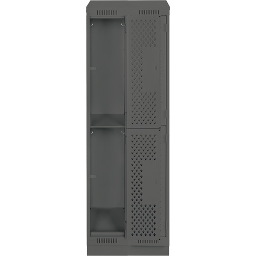 Clean Line Lockers, 2 -tier, Bank of 2, 24" x 12" x 82", Steel, Charcoal, Rivet (Assembled), Perforated R.M.G. Prévention