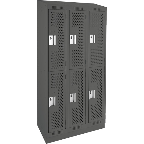 Clean Line Lockers, 2 -tier, Bank of 3, 36" x 12" x 82", Steel, Charcoal, Rivet (Assembled), Perforated R.M.G. Prévention