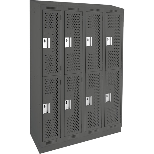 Clean Line Lockers, 2 -tier, Bank of 4, 48" x 12" x 82", Steel, Charcoal, Rivet (Assembled), Perforated R.M.G. Prévention
