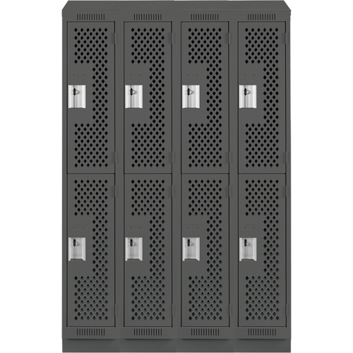 Clean Line Lockers, 2 -tier, Bank of 4, 48" x 12" x 82", Steel, Charcoal, Rivet (Assembled), Perforated R.M.G. Prévention