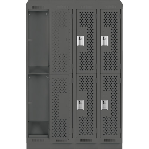 Clean Line Lockers, 2 -tier, Bank of 4, 48" x 12" x 82", Steel, Charcoal, Rivet (Assembled), Perforated R.M.G. Prévention