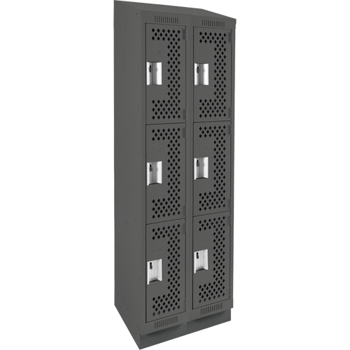 Clean Line Lockers, 3 -tier, Bank of 2, 24" x 18" x 82", Steel, Charcoal, Rivet (Assembled), Perforated R.M.G. Prévention
