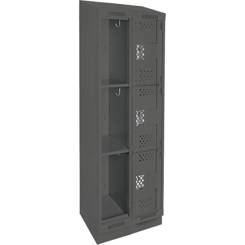 Clean Line Lockers, 3 -tier, Bank of 2, 24" x 18" x 82", Steel, Charcoal, Rivet (Assembled), Perforated R.M.G. Prévention