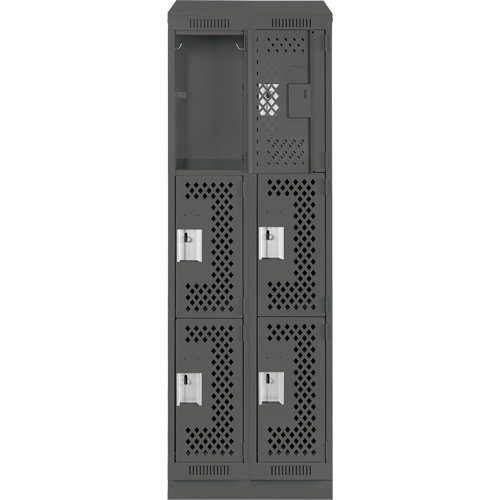 Clean Line Lockers, 3 -tier, Bank of 2, 24" x 18" x 82", Steel, Charcoal, Rivet (Assembled), Perforated R.M.G. Prévention