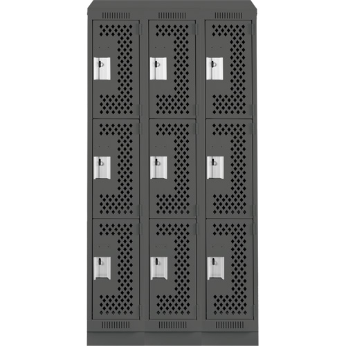 Casiers Clean Line, 3 niveaux, Bloc de 3, 36" x 18" x 82", Acier, Charbon, Rivet (assembl&eacute;), Perfor&eacute; R.M.G. Prévention
