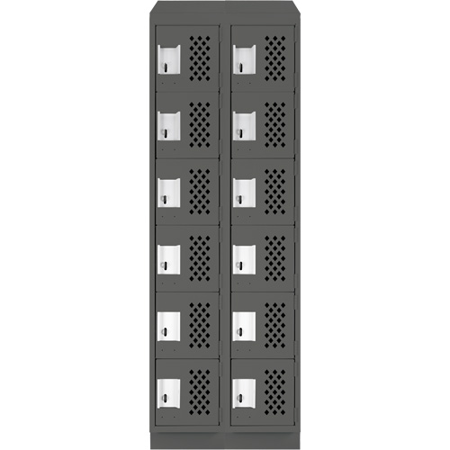 Assembled Lockerettes Clean Line Perforated Economy Lockers, 6 -tier, Bank of 2, 18" x 72" x 12", Steel R.M.G. Prévention
