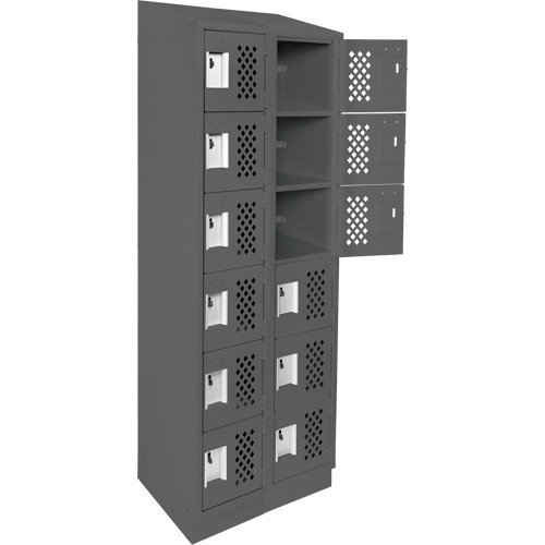 Assembled Lockerettes Clean Line Perforated Economy Lockers, 6 -tier, Bank of 2, 18" x 72" x 12", Steel R.M.G. Prévention