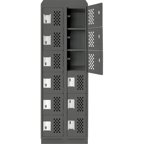 Assembled Lockerettes Clean Line Perforated Economy Lockers, 6 -tier, Bank of 2, 18" x 72" x 12", Steel R.M.G. Prévention