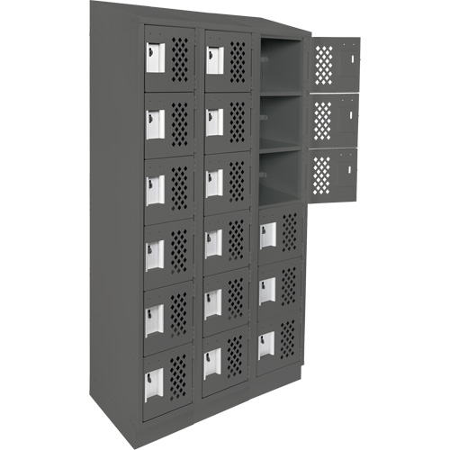Assembled Lockerettes Clean Line Perforated Economy Lockers, 6 -tier, Bank of 3, 18" x 72" x 12", Steel R.M.G. Prévention