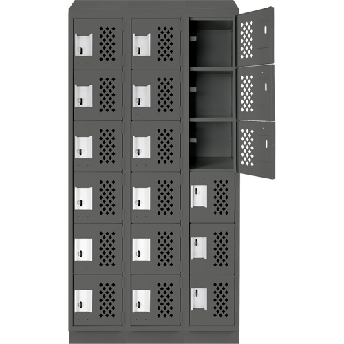Assembled Lockerettes Clean Line Perforated Economy Lockers, 6 -tier, Bank of 3, 18" x 72" x 12", Steel R.M.G. Prévention