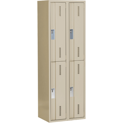Concorde Heavy-Duty Lockers, 2 -tier, Bank of 2, 24" x 18" x 72", Steel, Beige, Welded (Assembled) R.M.G. Prévention