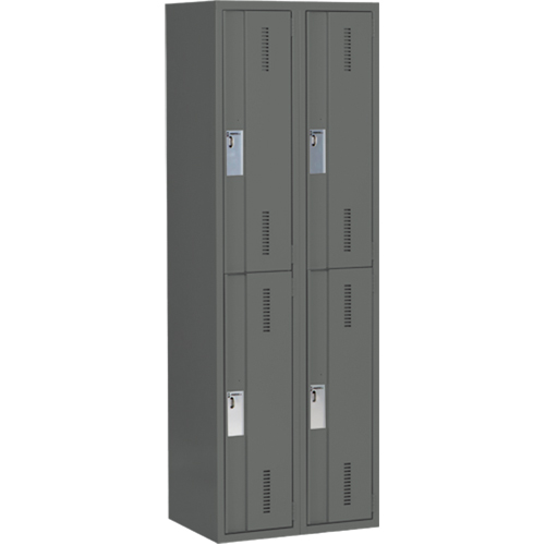 Concorde Heavy-Duty Lockers, 2 -tier, Bank of 2, 24" x 18" x 72", Steel, Charcoal, Welded (Assembled) R.M.G. Prévention