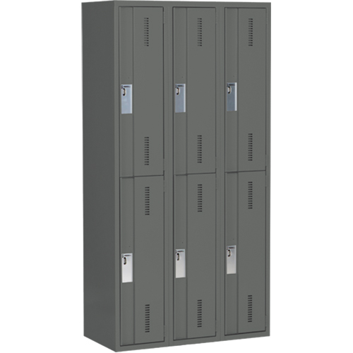 Concorde Heavy-Duty Lockers, 2 -tier, Bank of 3, 36" x 18" x 72", Steel, Charcoal, Welded (Assembled) R.M.G. Prévention