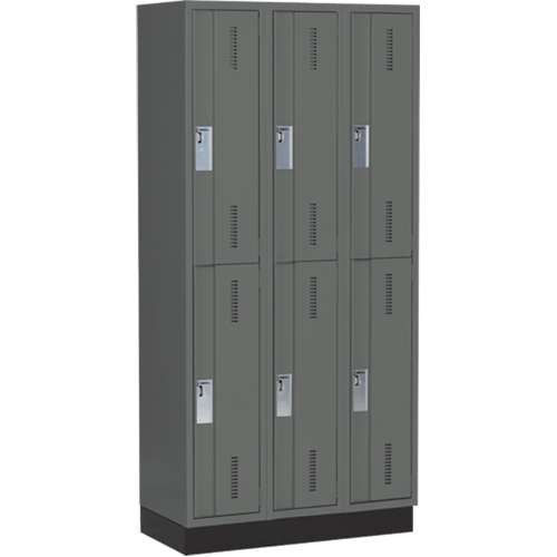 Concorde Heavy-Duty Lockers, 2 -tier, Bank of 3, 36" x 18" x 76", Steel, Charcoal, Welded (Assembled) R.M.G. Prévention