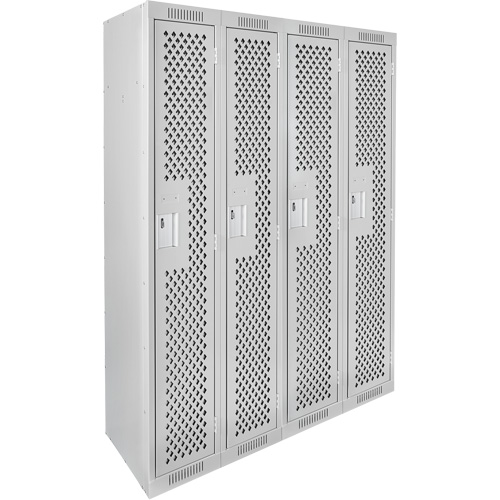 Clean Line Lockers, Bank of 4, 48" x 15" x 72", Steel, Grey, Rivet (Assembled), Perforated R.M.G. Prévention