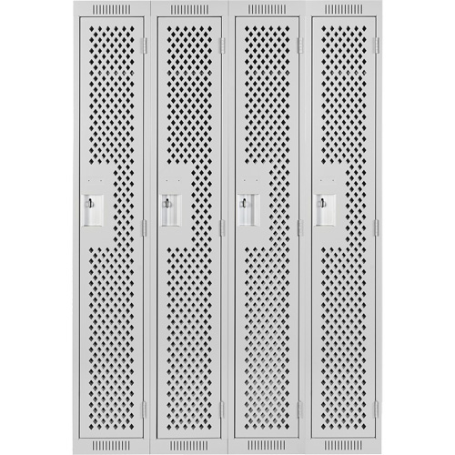 Clean Line Lockers, Bank of 4, 48" x 15" x 72", Steel, Grey, Rivet (Assembled), Perforated R.M.G. Prévention