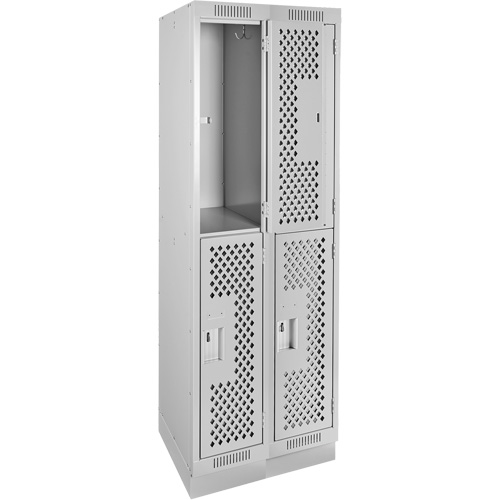 Clean Line Lockers, 2 -tier, Bank of 2, 24" x 12" x 76", Steel, Grey, Rivet (Assembled), Perforated R.M.G. Prévention
