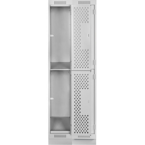 Clean Line Lockers, 2 -tier, Bank of 2, 24" x 12" x 76", Steel, Grey, Rivet (Assembled), Perforated R.M.G. Prévention