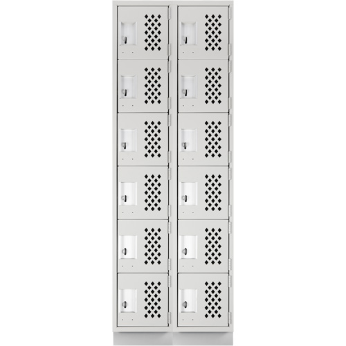 Assembled Lockerettes Clean Line Perforated Economy Lockers, 6 -tier, Bank of 2, 18" x 72" x 12", Steel R.M.G. Prévention