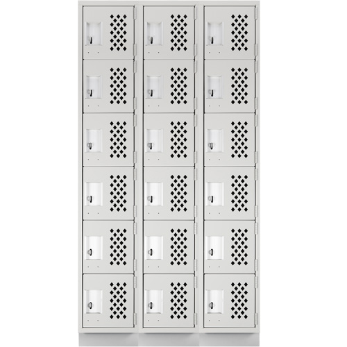 Assembled Lockerettes Clean Line Perforated Economy Lockers, 6 -tier, Bank of 3, 18" x 72" x 12", Steel R.M.G. Prévention