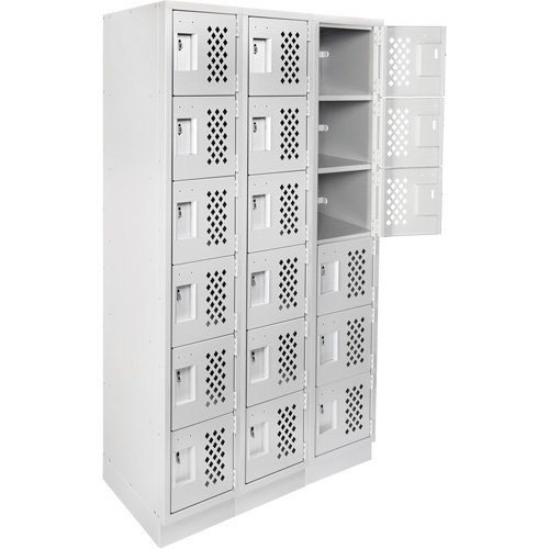 Assembled Lockerettes Clean Line Perforated Economy Lockers, 6 -tier, Bank of 3, 18" x 72" x 12", Steel R.M.G. Prévention
