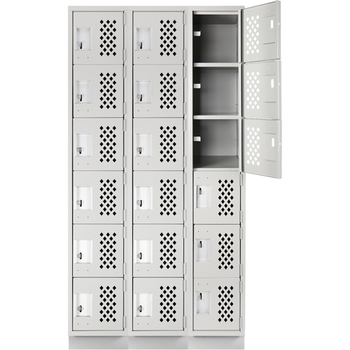 Assembled Lockerettes Clean Line Perforated Economy Lockers, 6 -tier, Bank of 3, 18" x 72" x 12", Steel R.M.G. Prévention