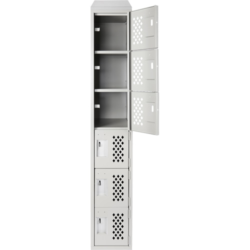 Assembled Lockerettes Clean Line Perforated Economy Lockers, 6 -tier, 18" x 72" x 12", Steel R.M.G. Prévention