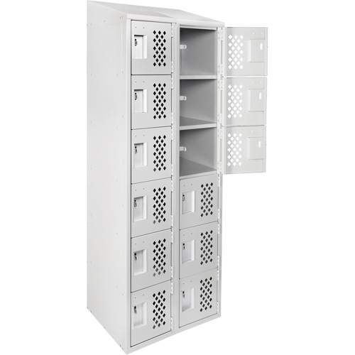 Assembled Lockerettes Clean Line Perforated Economy Lockers, 6 -tier, Bank of 2, 18" x 72" x 12", Steel R.M.G. Prévention